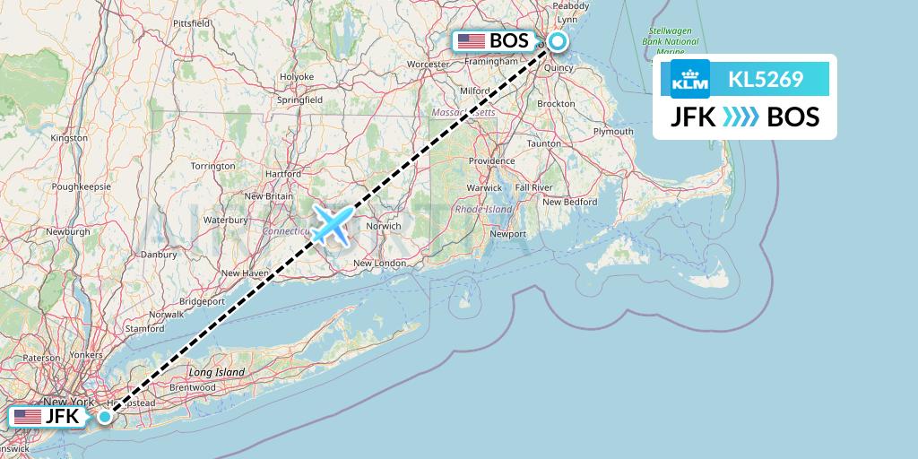KL5269 KLM Flight Map: New York to Boston