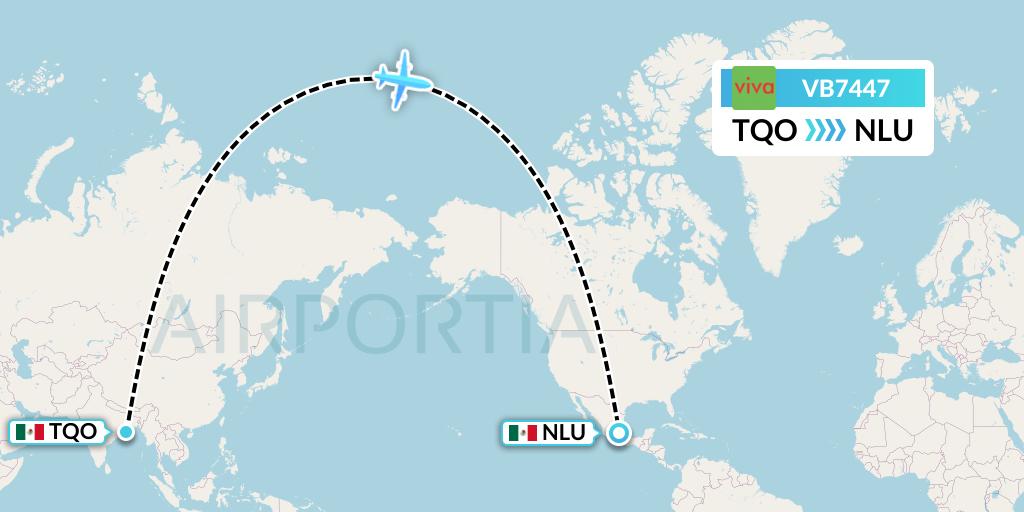 VB7447 VivaAerobus Flight Map: Tulum to Reyes Acozac