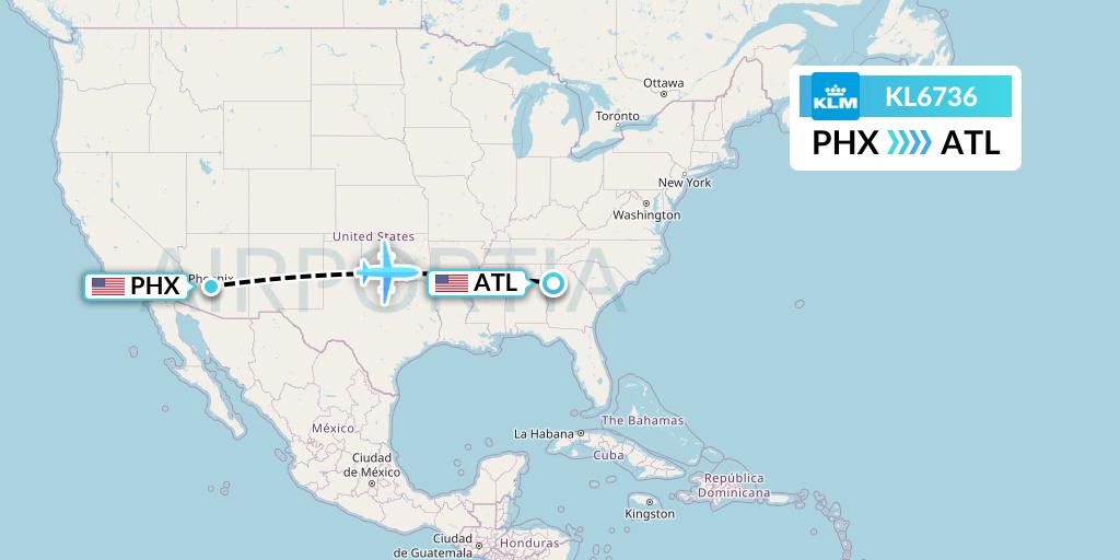 KL6736 KLM Flight Map: Phoenix to Atlanta