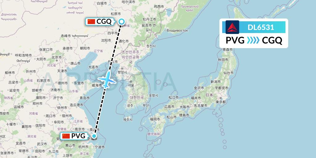 DL6531 Delta Air Lines Flight Map: Shanghai to Changchun