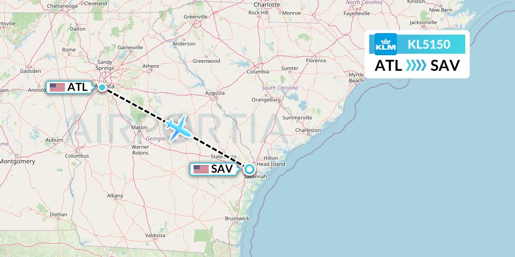 KL5150 KLM Flight Map: Atlanta to Savannah