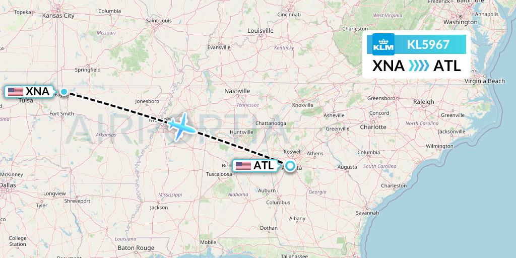 KL5967 KLM Flight Map: Bentonville to Atlanta