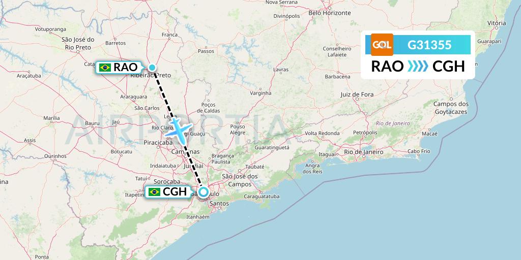 G31355 GOL Transportes Aeros Flight Map: Riberao Preto to Sao Paulo