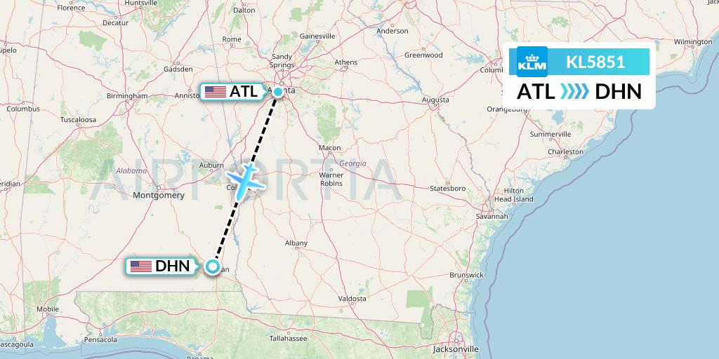 KL5851 KLM Flight Map: Atlanta to Dothan
