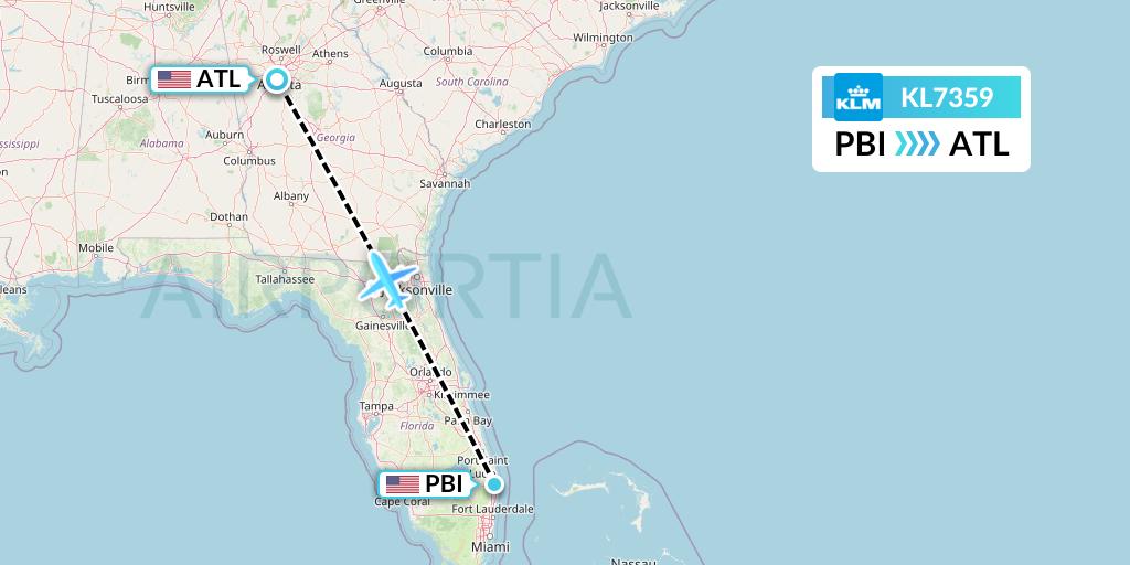 KL7359 KLM Flight Map: West Palm Beach to Atlanta