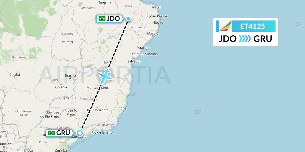 ET4125 Ethiopian Airlines Flight Map: Juazeiro Do Norte to Sao Paulo