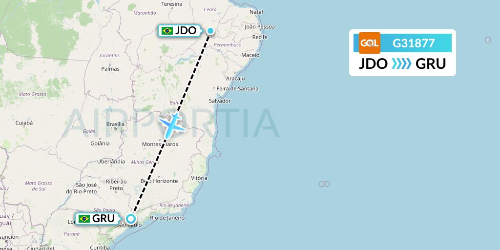G31877 GOL Transportes Aeros Flight Map: Juazeiro Do Norte to Sao Paulo