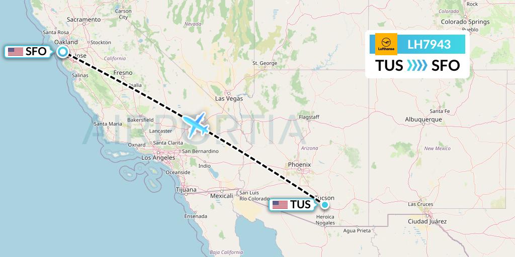 LH7943 Lufthansa Flight Map: Tucson to San Francisco