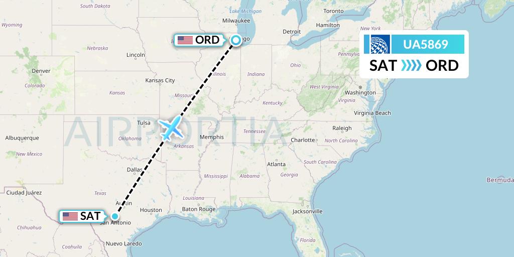 UA5869 United Airlines Flight Map: San Antonio to Chicago