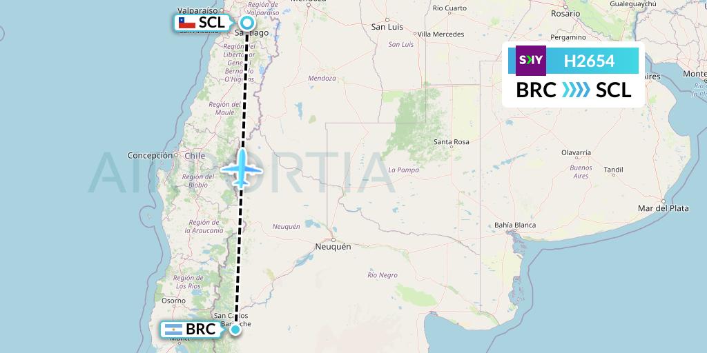 H2654 Sky Airline Flight Map: San Carlos de Bariloche to Santiago