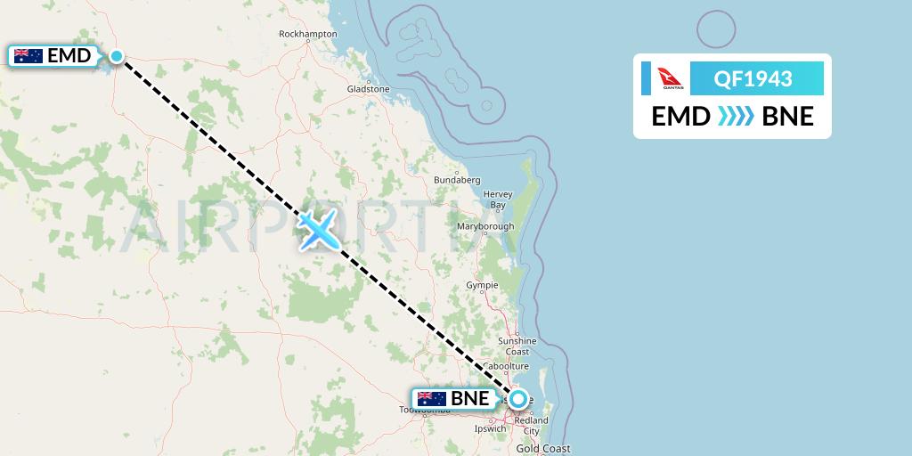 QF1943 Qantas Flight Map: Emerald to Brisbane