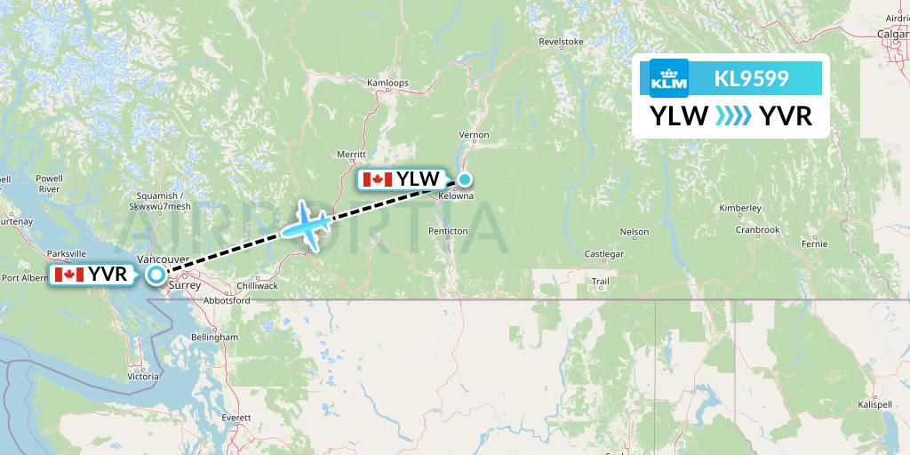 KL9599 KLM Flight Map: Kelowna to Vancouver