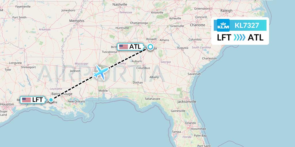 KL7327 KLM Flight Map: Lafayette to Atlanta