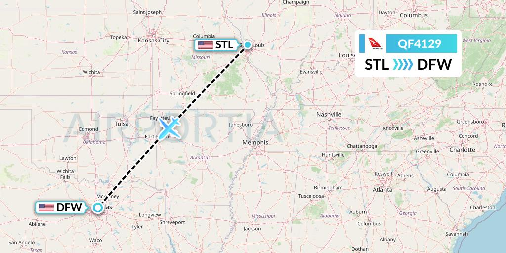 QF4129 Qantas Flight Map: St. Louis to Dallas