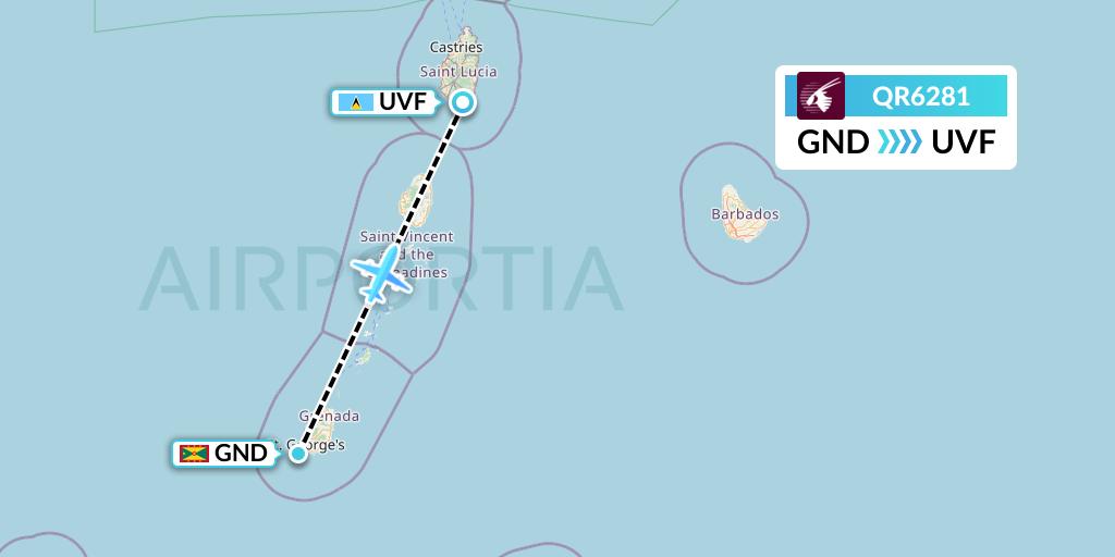 QR6281 Qatar Airways Flight Map: Point Salines to Vieux Fort