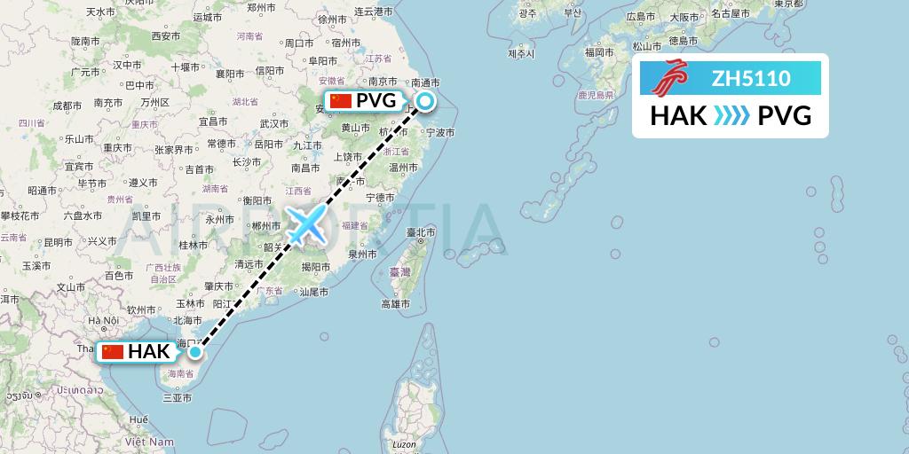 ZH5110 Shenzhen Airlines Flight Map: Haikou to Shanghai