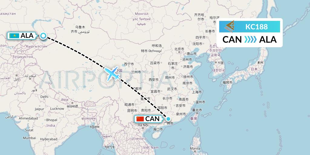 KC188 Air Astana Flight Map: Guangzhou to Almaty