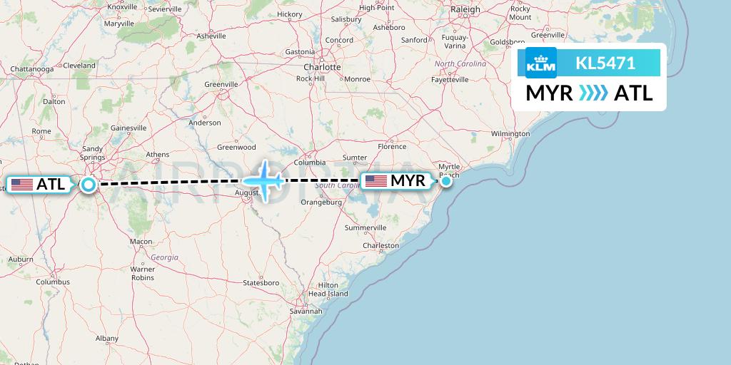 KL5471 KLM Flight Map: Myrtle Beach to Atlanta