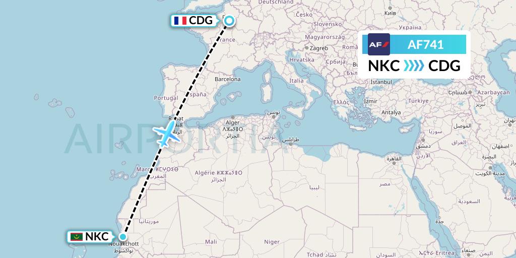 AF741 Air France Flight Map: Nouakchott to Paris