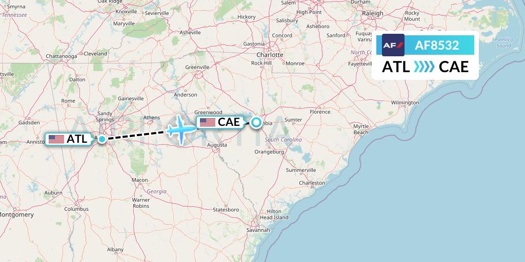 AF8532 Air France Flight Map: Atlanta to Columbia