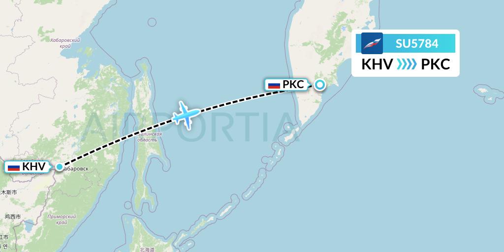 SU5784 Aeroflot Flight Map: Khabarovsk to Petropavlovsk-Kamchatsky