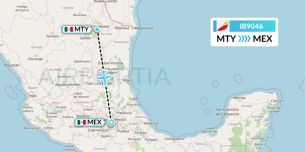 IB9046 Iberia Flight Map: Monterrey to Mexico City