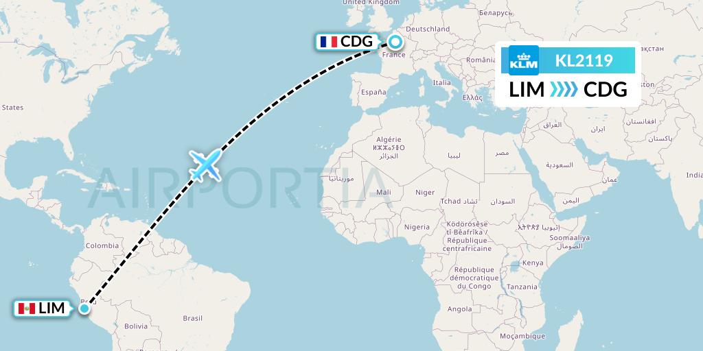 KL2119 KLM Flight Map: Lima to Paris
