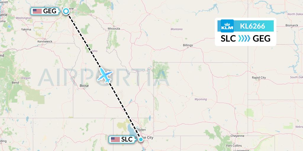 KL6266 KLM Flight Map: Salt Lake City to Spokane