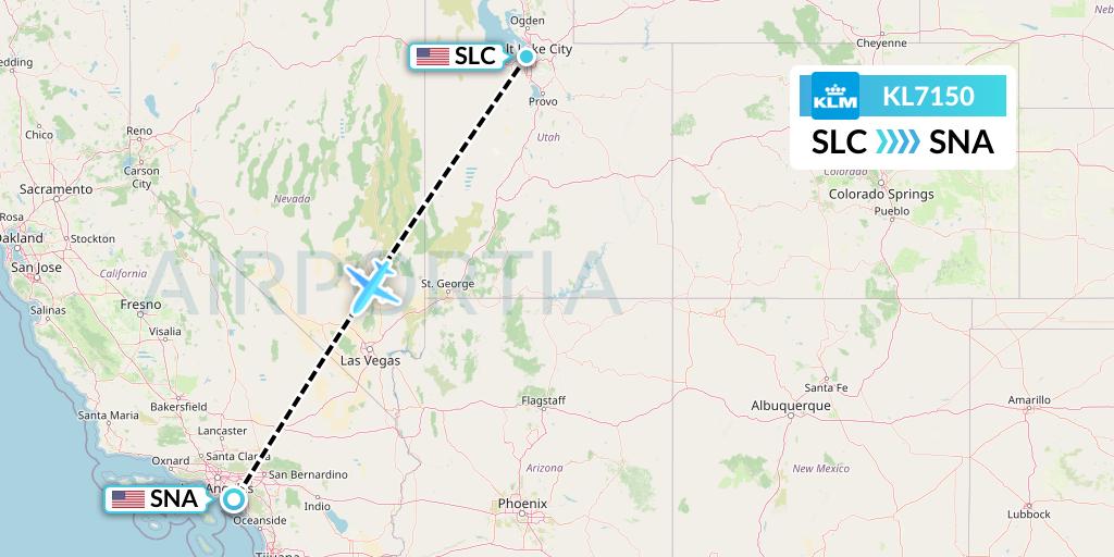 KL7150 KLM Flight Map: Salt Lake City to Orange County