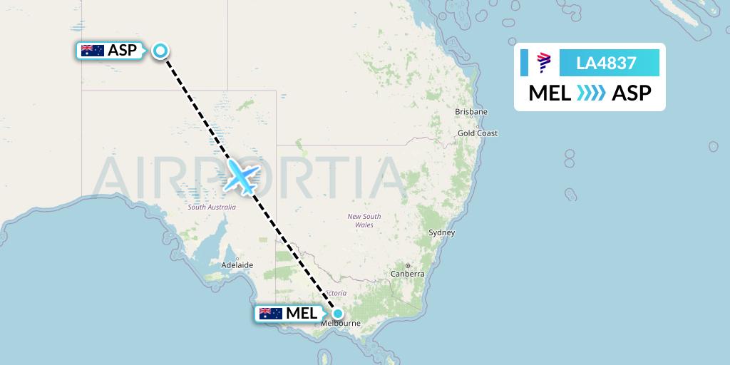 LA4837 LAN Airlines Flight Map: Melbourne to Alice Springs