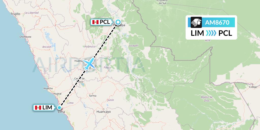 AM8670 Aeromexico Flight Map: Lima to Pucallpa