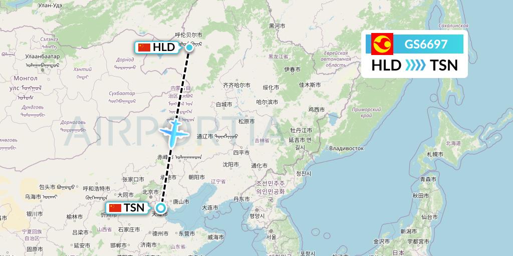 GS6697 Tianjin Airlines Flight Map: Hailar to Tianjin