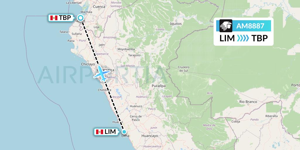 AM8887 Aeromexico Flight Map: Lima to Tumbes