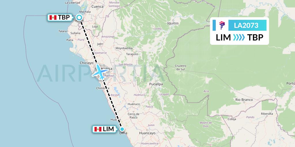 LA2073 LAN Airlines Flight Map: Lima to Tumbes