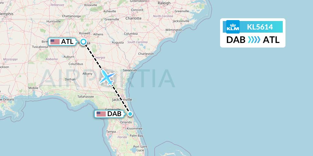 KL5614 KLM Flight Map: Daytona Beach to Atlanta