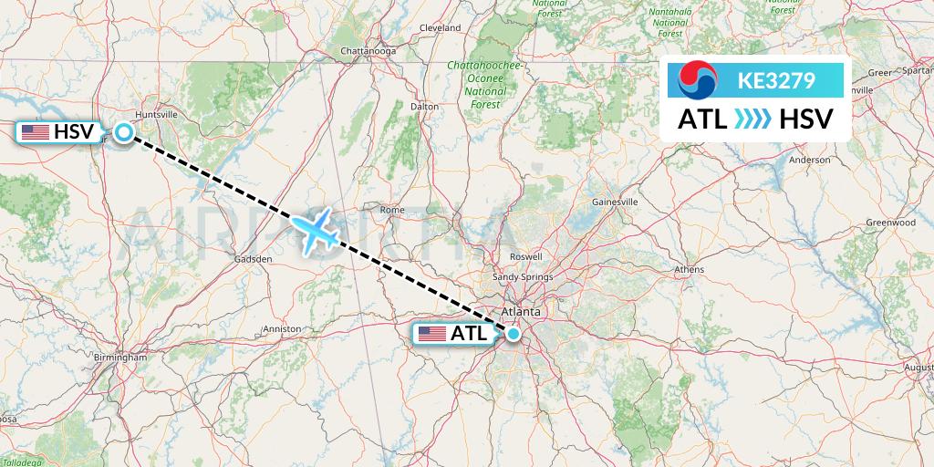 KE3279 Korean Air Flight Map: Atlanta to Huntsville