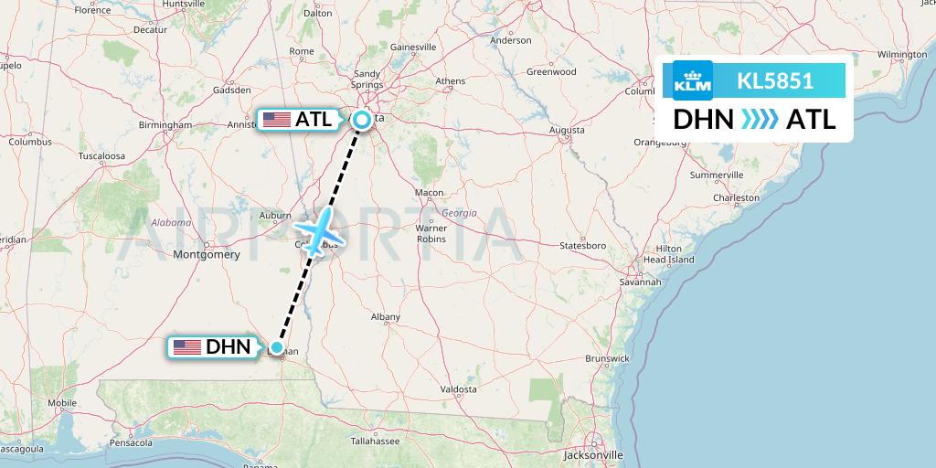KL5851 KLM Flight Map: Dothan to Atlanta