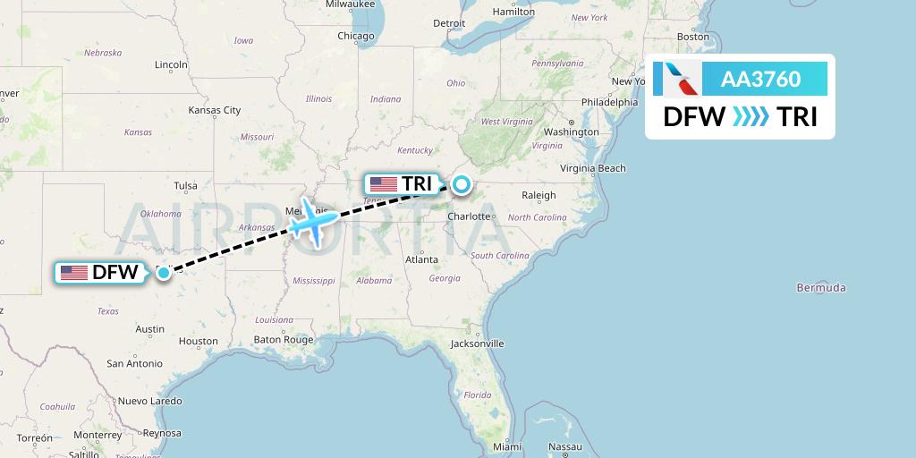 AA3760 American Airlines Flight Map: Dallas to Blountville