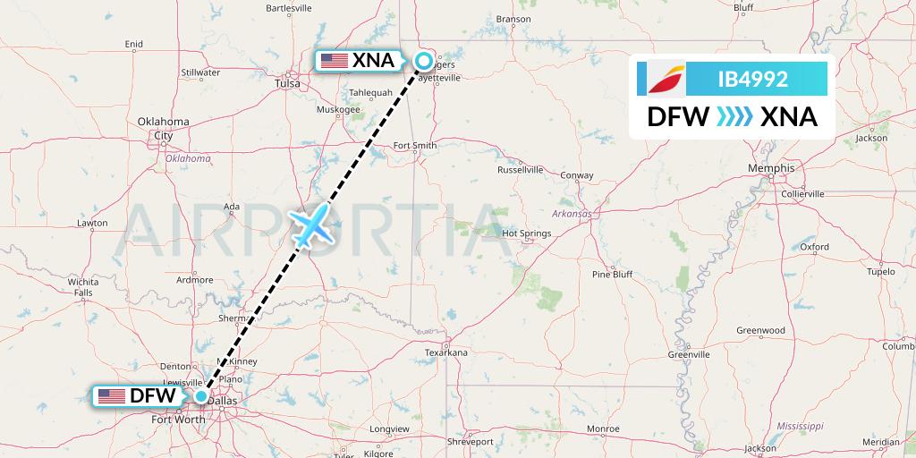 IB4992 Iberia Flight Map: Dallas to Bentonville