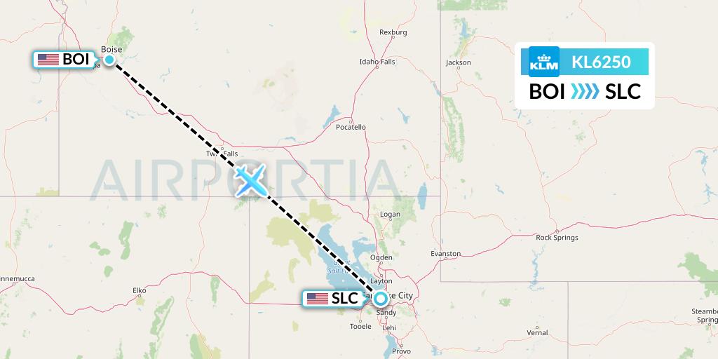 KL6250 KLM Flight Map: Boise to Salt Lake City