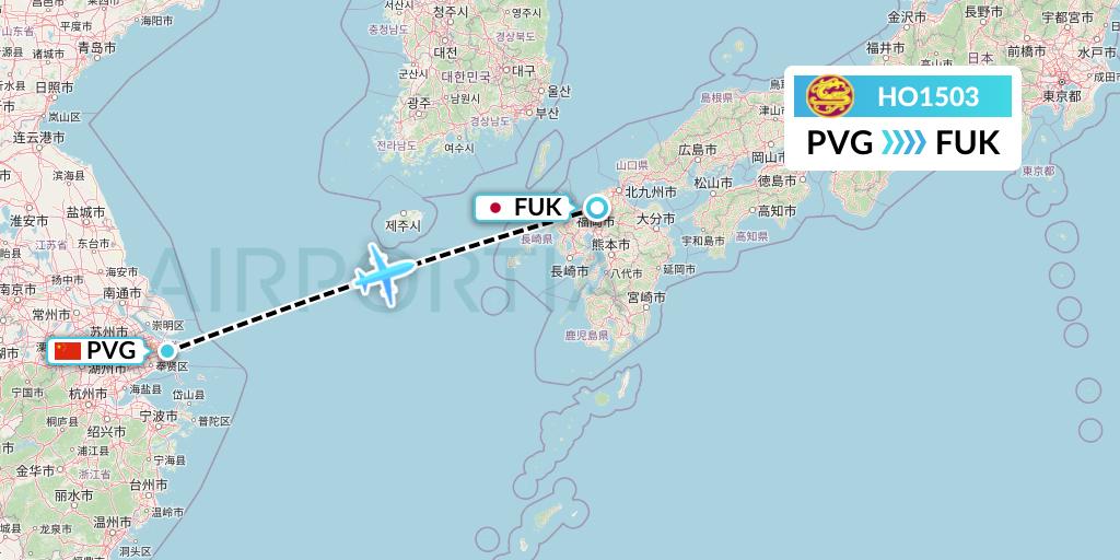 HO1503 Juneyao Airlines Flight Map: Shanghai to Fukuoka
