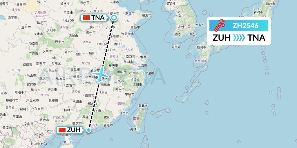 ZH2546 Shenzhen Airlines Flight Map: Zhuhai to Jinan