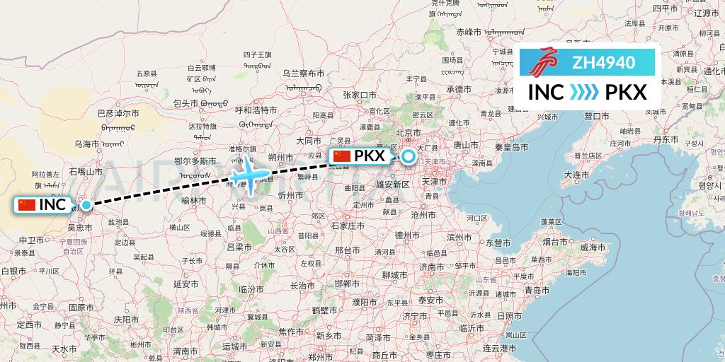 ZH4940 Shenzhen Airlines Flight Map: Yinchuan to Beijing