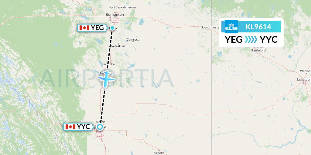 KL9614 KLM Flight Map: Edmonton to Calgary