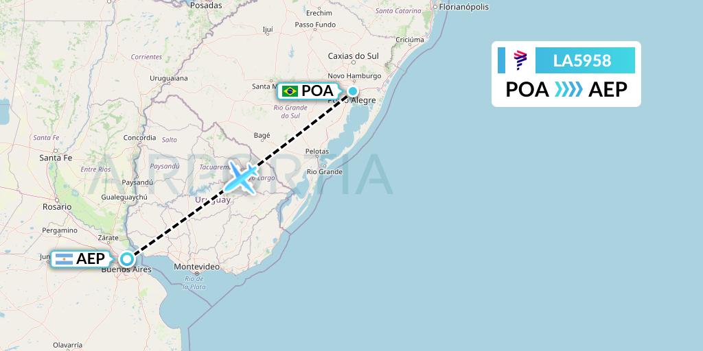 LA5958 LAN Airlines Flight Map: Porto Alegre to Buenos Aires
