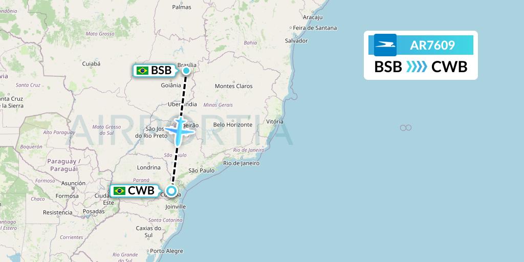 AR7609 Aerolineas Argentinas Flight Map: Brasilia to Curitiba