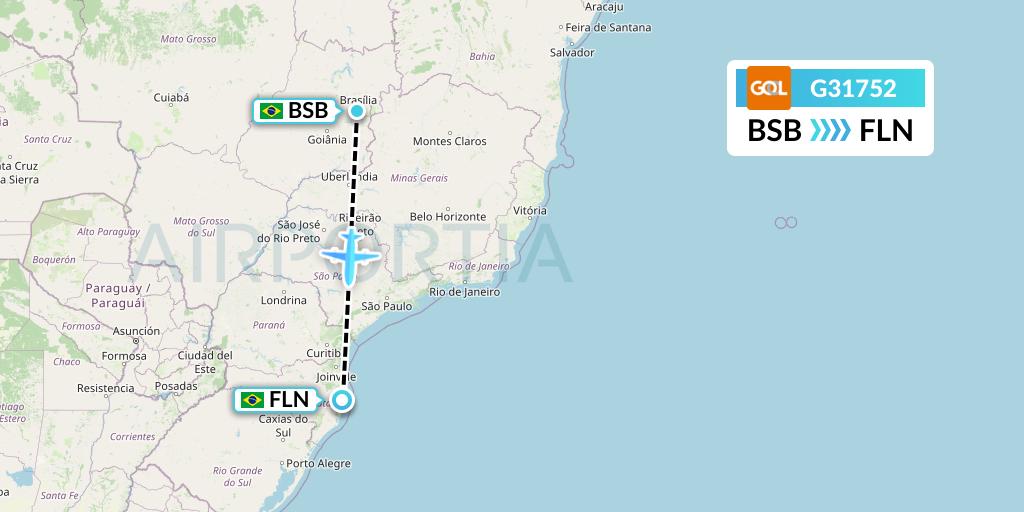 G31752 GOL Transportes Aeros Flight Map: Brasilia to Florianopolis