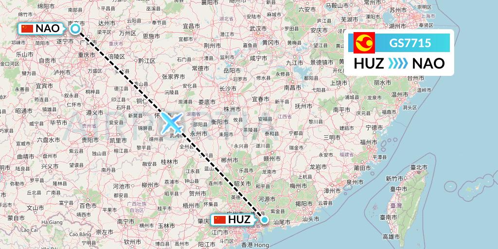 GS7715 Tianjin Airlines Flight Map: Huizhou to Nanchong