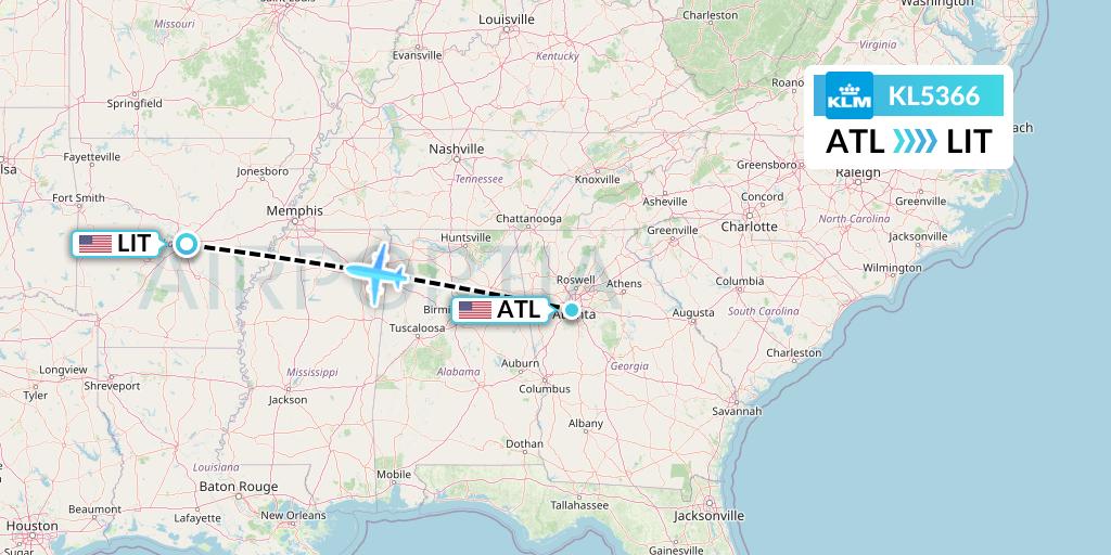KL5366 KLM Flight Map: Atlanta to Little Rock