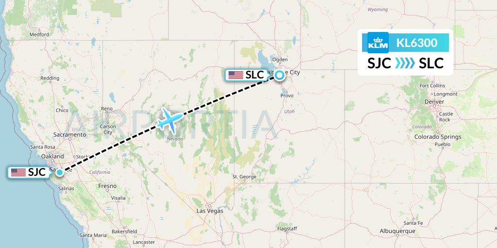 KL6300 KLM Flight Map: San Jose to Salt Lake City